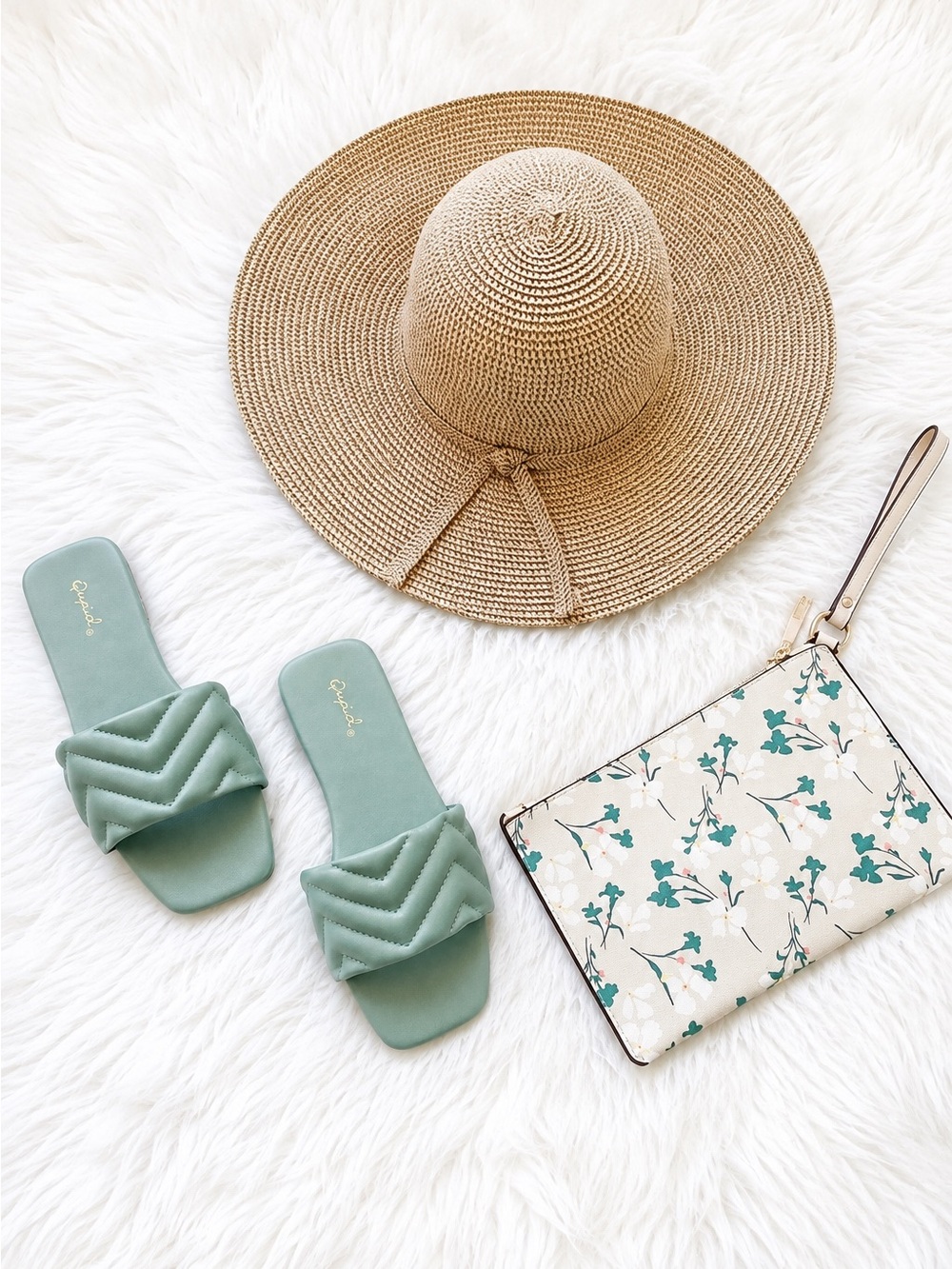 Sage green slip on sandals slides single band square toe